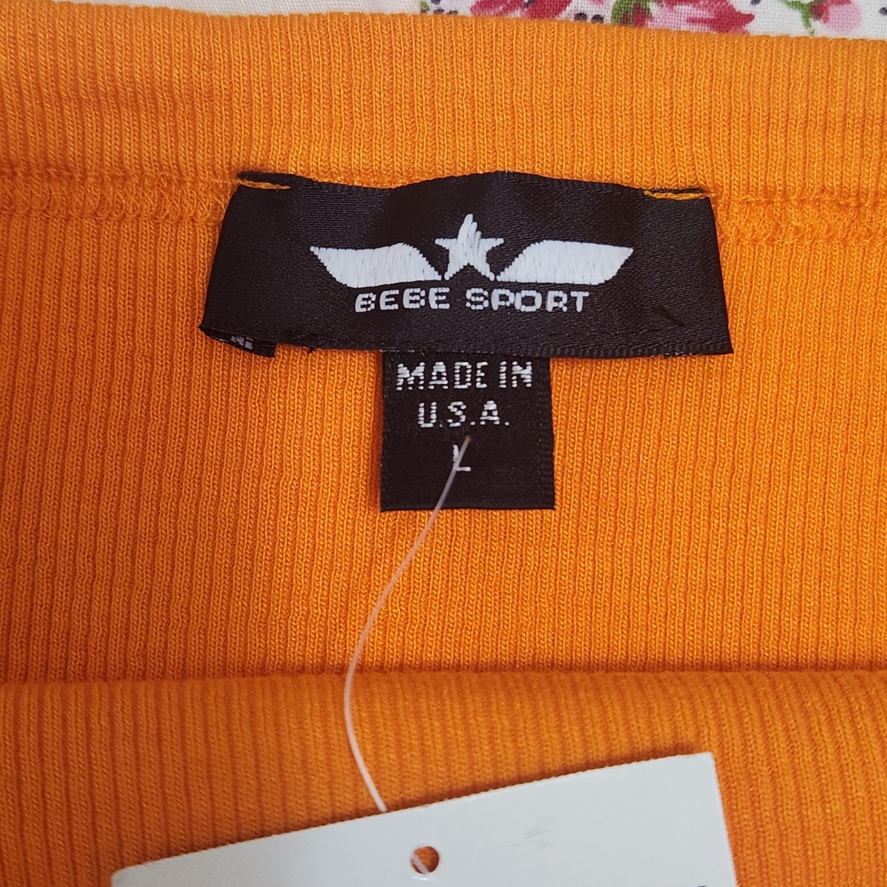 💐Vtg Y2K Bebe Sport Tube Top L Orange Ribbed Rhinestone Bling USA Deadstock - Picture 10 of 14